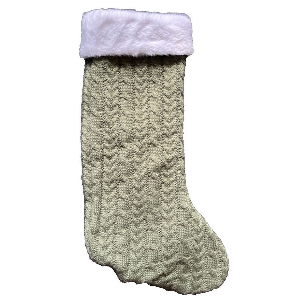 Christmas Stocking Knit Sage Green Hanging Stocking 17 inches